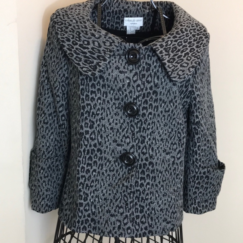 Charles Gray Black&Gray Leopard Print Blazer Sz XL